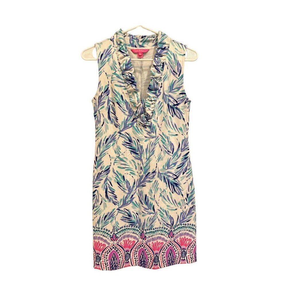 Lilly Pulitzer Tisbury Shift Resort Flock Together White Mini Dress , Size XS...
